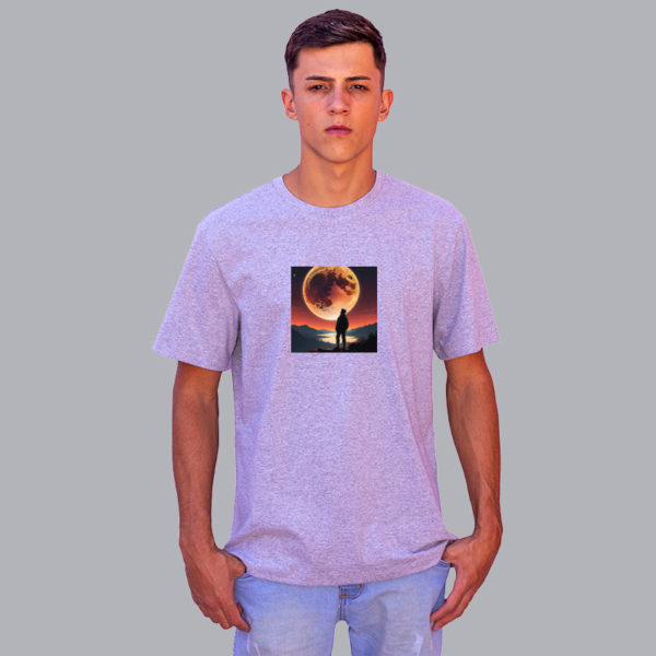 camiseta lua cinza mescla em malha de algodão