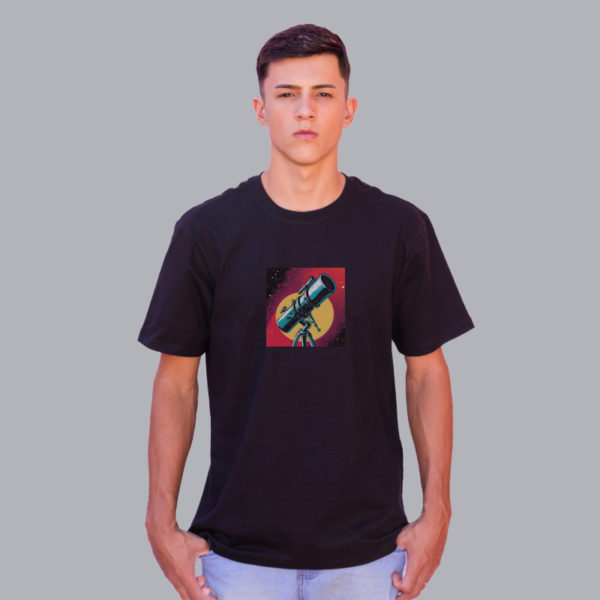 camiseta telescópio preta em malha de algodão