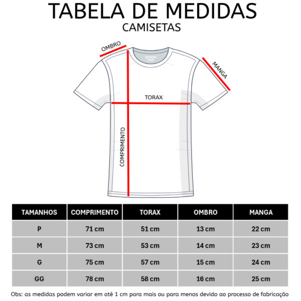 tabela de medidas de camisetas