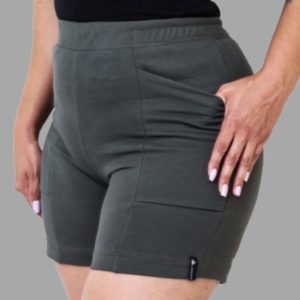 shorts moletom feminino na cor cinza militar